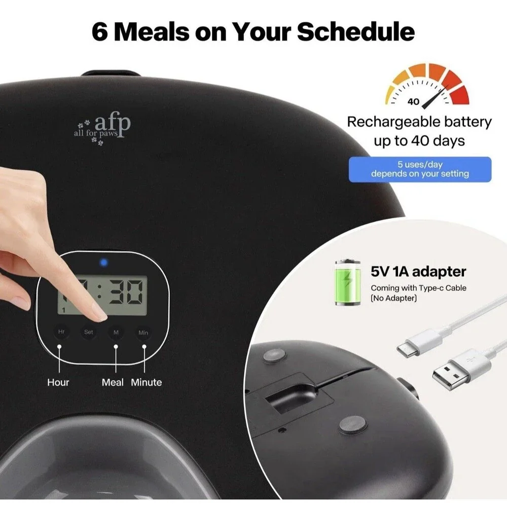 Sharper Image Smart 6 Meal Rechargeable Auto NovaFeeder Timer Pet Food Dispenser
